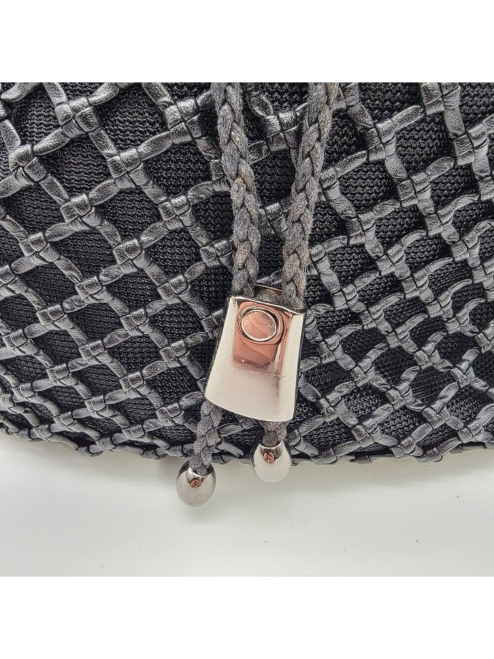 Black Basket Weave Mesh Bucket Shoulder Bag Purse - Picture 6 of 16